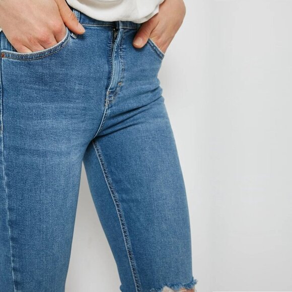 2/$30 Topshop Jamie High Rise Ripped Ankle Crop Skinny Mid Denim Tint W30 #9302 - Picture 4 of 11
